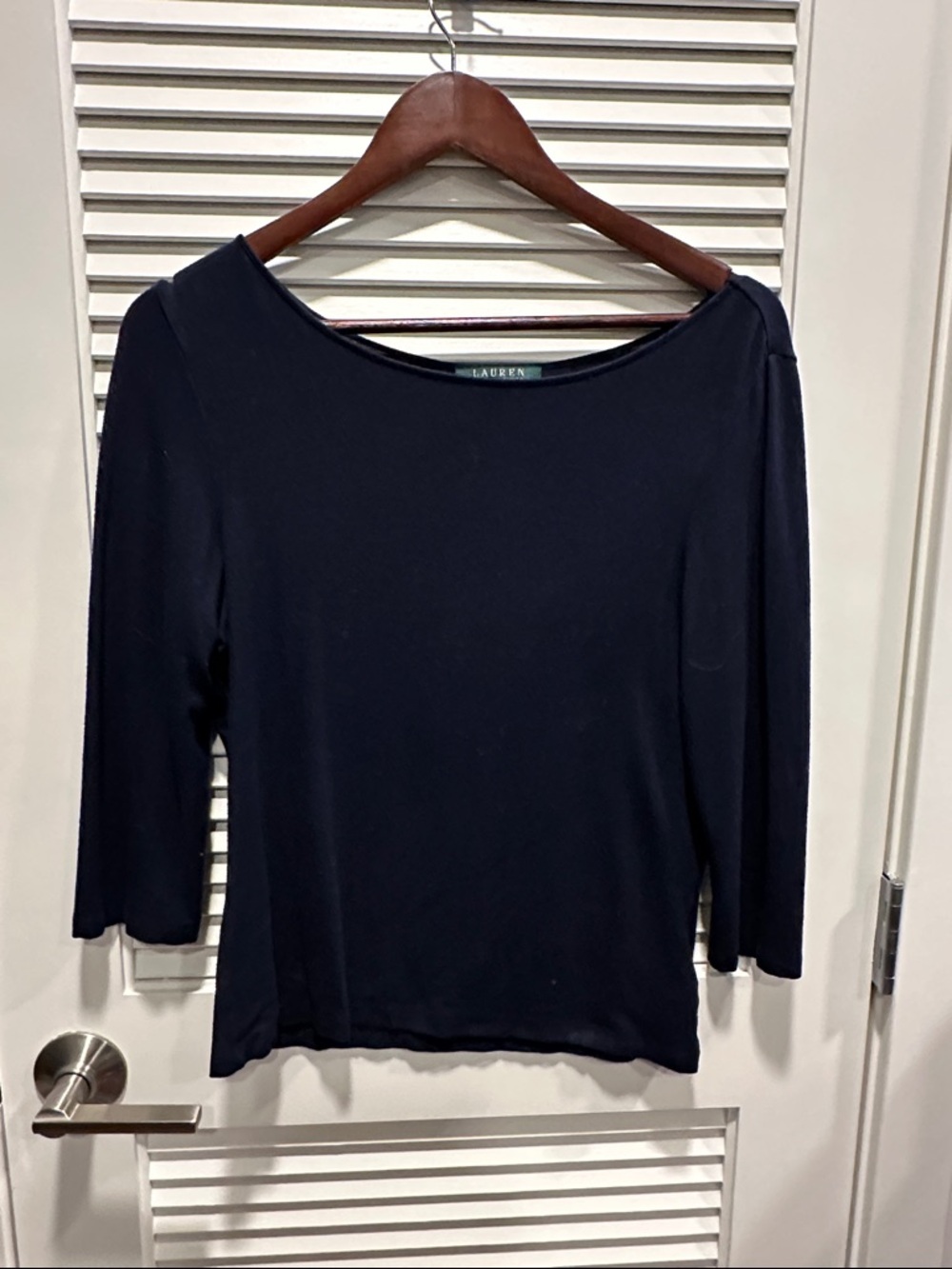 Lauren Ralph Lauren Navy 3/4-Sleeve Boatneck Top
